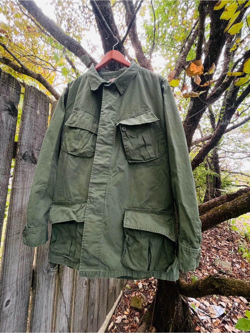 Military Army Fatigues Vtg 60’s Jacket Rip-Stop Lg-Reg Olive Green OG-107 EUC